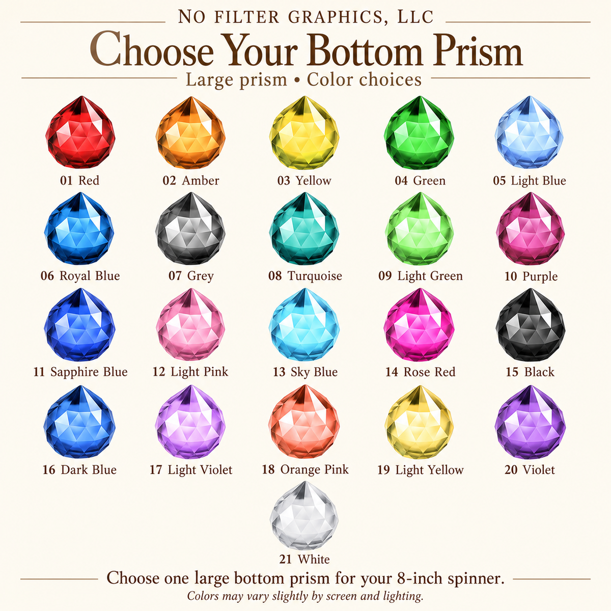Twenty-one numbered large bottom prism colors; choose one