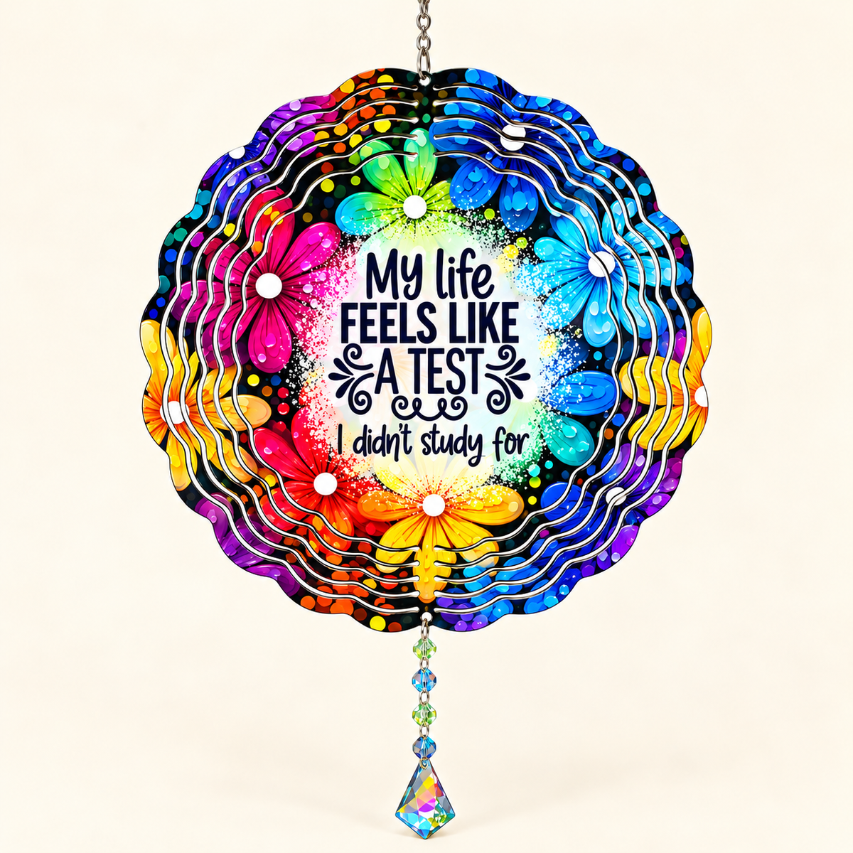 My Life Feels Like a Test I Didn't Study For rainbow floral spinner mockup on cream