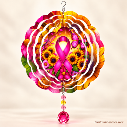 Illustrative opened view of Pink Ribbon and Sunflower 8-inch wind spinner